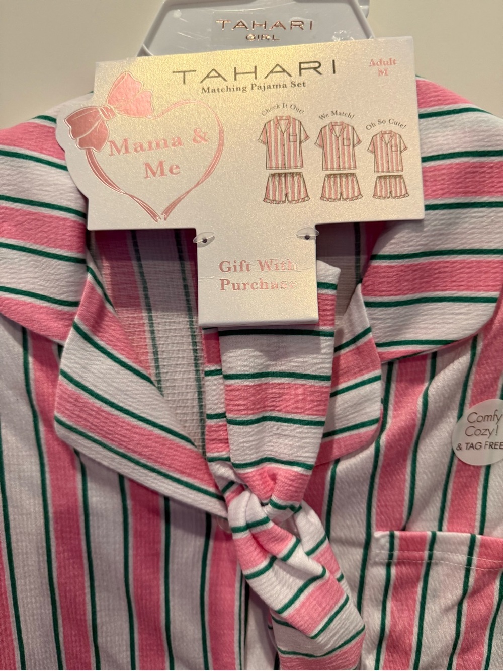 VIRAL!! Tahari Adult Pink/Green Striped Short PJ’s with Headband- Size M- NWT - Picture 2 of 4
